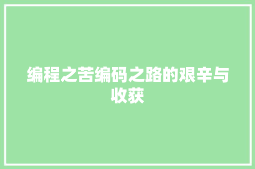 编程之苦编码之路的艰辛与收获  第1张