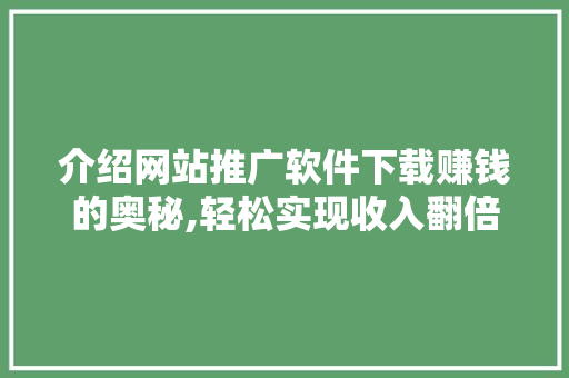 介绍网站推广软件下载赚钱的奥秘,轻松实现收入翻倍！