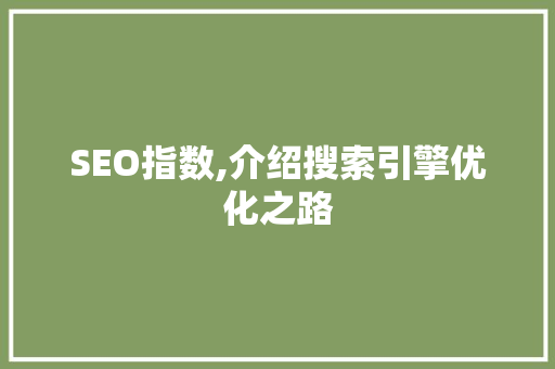 SEO指数,介绍搜索引擎优化之路