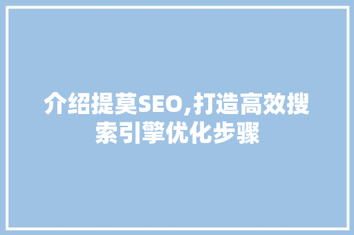 介绍提莫SEO,打造高效搜索引擎优化步骤