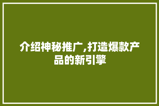 介绍神秘推广,打造爆款产品的新引擎
