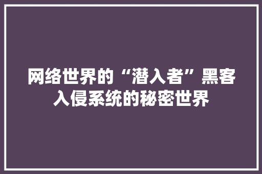 网络世界的“潜入者”黑客入侵系统的秘密世界