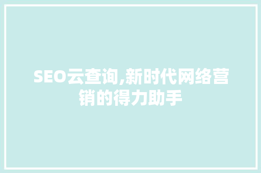 SEO云查询,新时代网络营销的得力助手