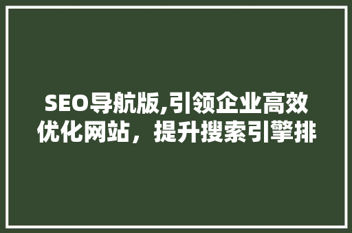 SEO导航版,引领企业高效优化网站，提升搜索引擎排名