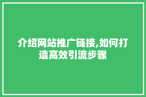 介绍网站推广链接,如何打造高效引流步骤