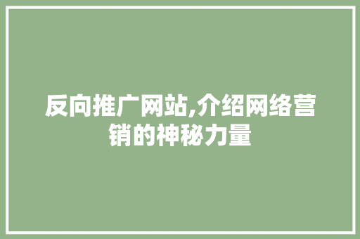 反向推广网站,介绍网络营销的神秘力量