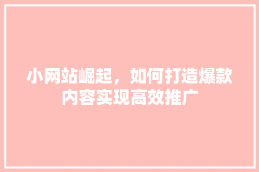小网站崛起，如何打造爆款内容实现高效推广