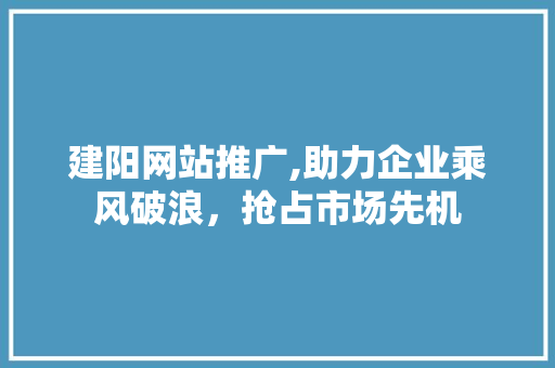 建阳网站推广,助力企业乘风破浪，抢占市场先机