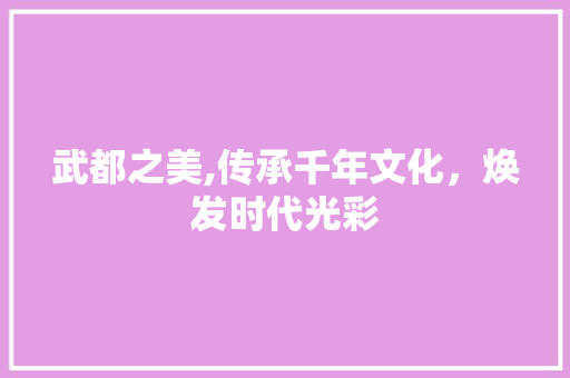 武都之美,传承千年文化，焕发时代光彩