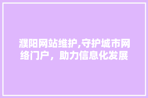 濮阳网站维护,守护城市网络门户，助力信息化发展