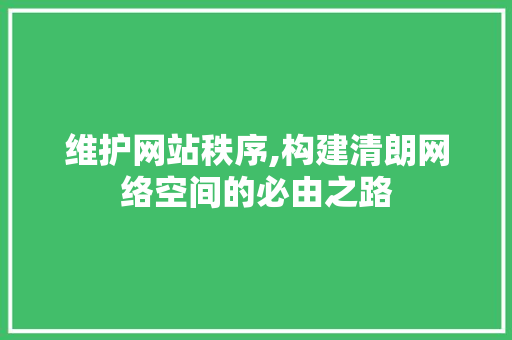 维护网站秩序,构建清朗网络空间的必由之路