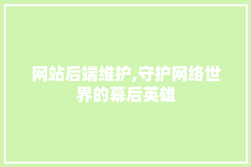 网站后端维护,守护网络世界的幕后英雄