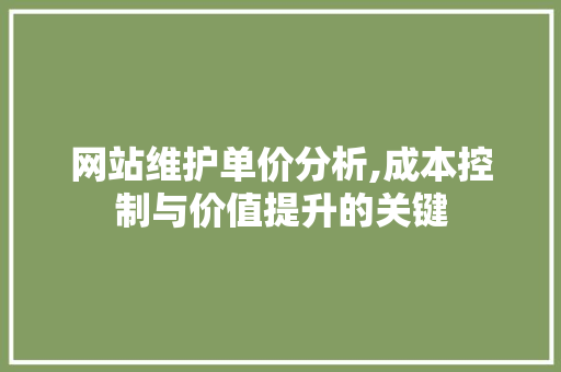 网站维护单价分析,成本控制与价值提升的关键