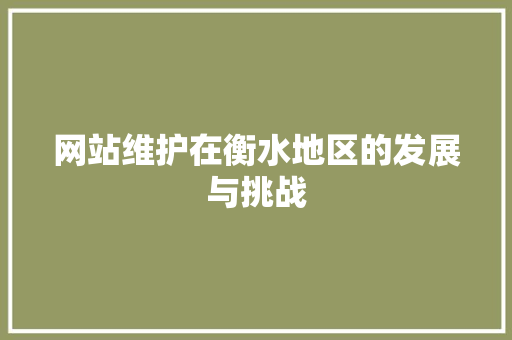 网站维护在衡水地区的发展与挑战