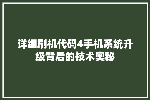 详细刷机代码4手机系统升级背后的技术奥秘