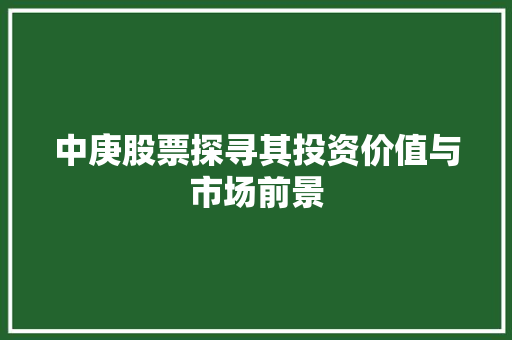 中庚股票探寻其投资价值与市场前景