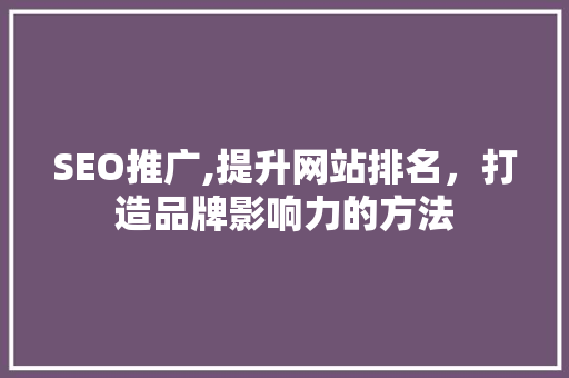 SEO推广,提升网站排名，打造品牌影响力的方法