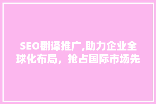 SEO翻译推广,助力企业全球化布局，抢占国际市场先机