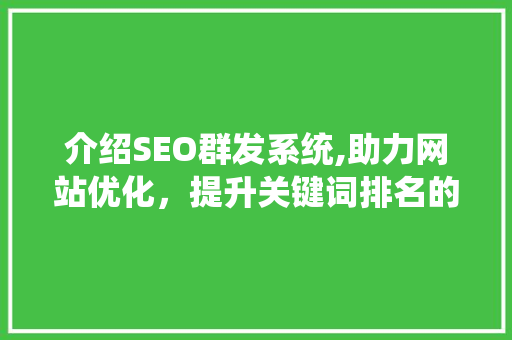 介绍SEO群发系统,助力网站优化，提升关键词排名的利器