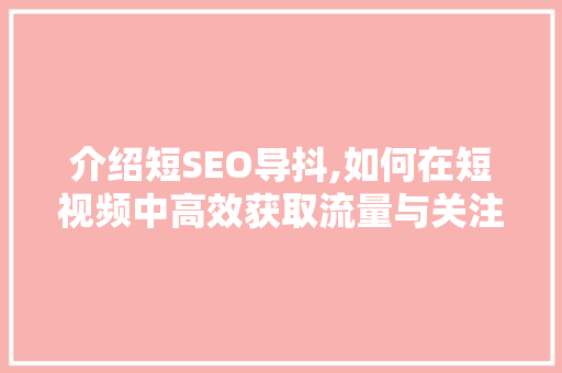 介绍短SEO导抖,如何在短视频中高效获取流量与关注