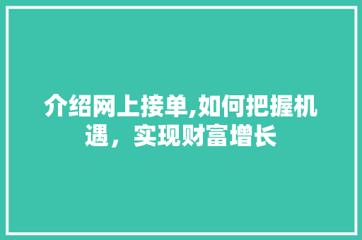 介绍网上接单,如何把握机遇，实现财富增长  第1张