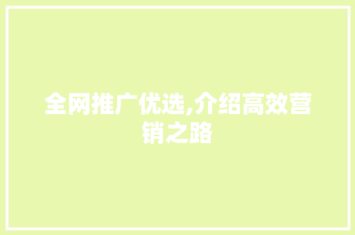 全网推广优选,介绍高效营销之路