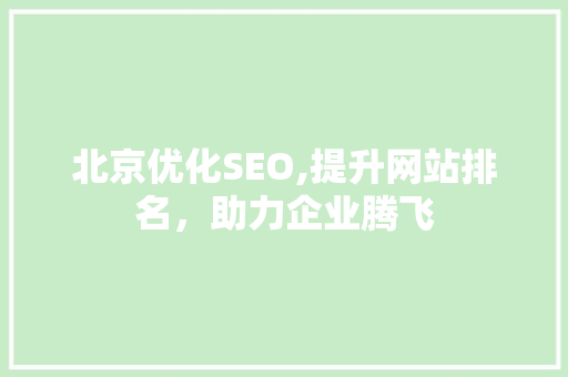 北京优化SEO,提升网站排名，助力企业腾飞
