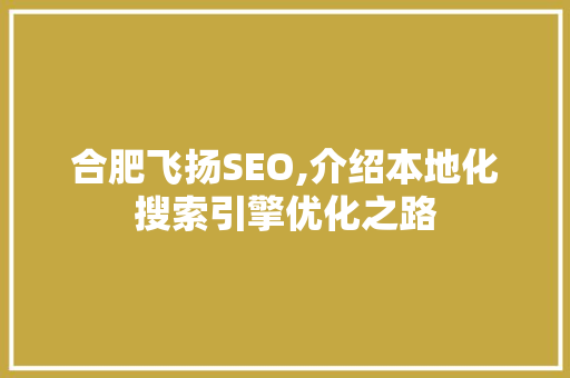 合肥飞扬SEO,介绍本地化搜索引擎优化之路