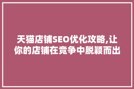 天猫店铺SEO优化攻略,让你的店铺在竞争中脱颖而出