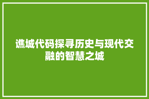 谯城代码探寻历史与现代交融的智慧之城