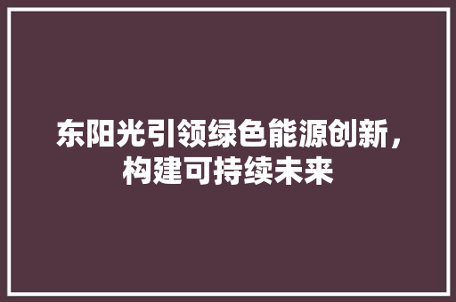 东阳光引领绿色能源创新，构建可持续未来