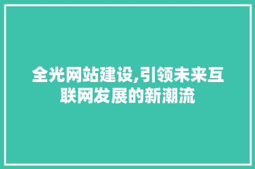 全光网站建设,引领未来互联网发展的新潮流