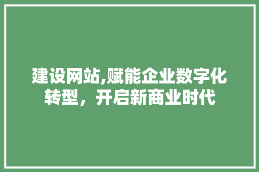 建设网站,赋能企业数字化转型，开启新商业时代