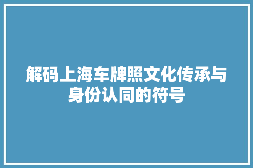 解码上海车牌照文化传承与身份认同的符号