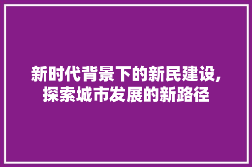 新时代背景下的新民建设,探索城市发展的新路径
