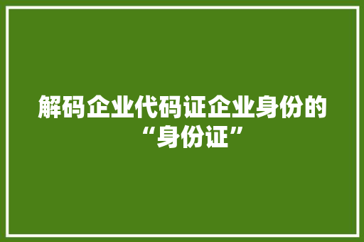 解码企业代码证企业身份的“身份证”