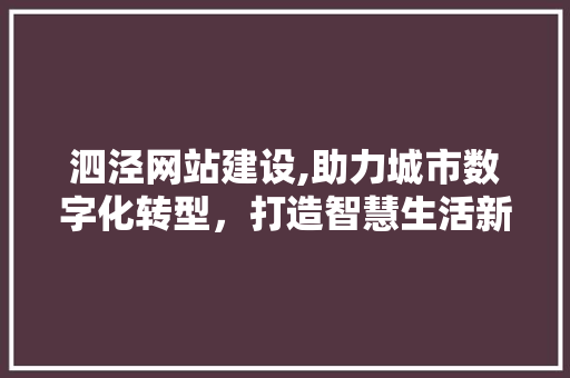 泗泾网站建设,助力城市数字化转型，打造智慧生活新标杆