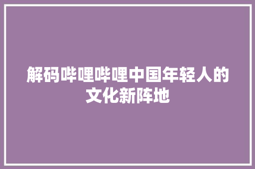 解码哔哩哔哩中国年轻人的文化新阵地