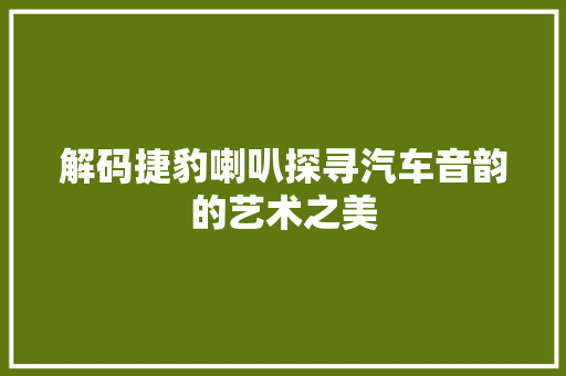 解码捷豹喇叭探寻汽车音韵的艺术之美