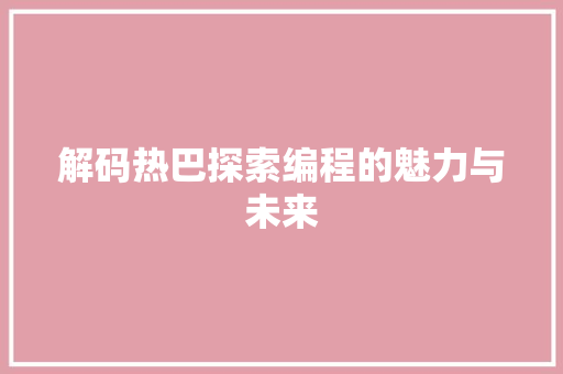 解码热巴探索编程的魅力与未来