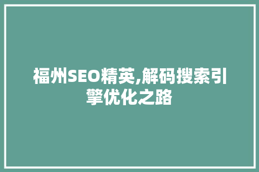 福州SEO精英,解码搜索引擎优化之路
