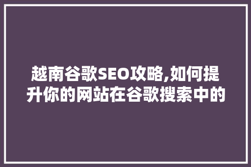 越南谷歌SEO攻略,如何提升你的网站在谷歌搜索中的排名