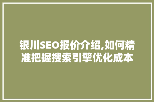 银川SEO报价介绍,如何精准把握搜索引擎优化成本