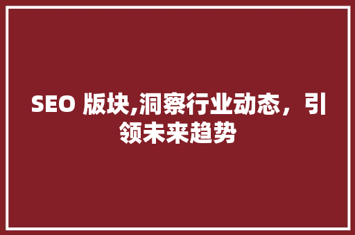 SEO 版块,洞察行业动态，引领未来趋势