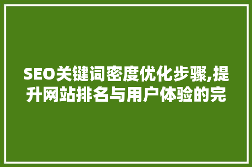 SEO关键词密度优化步骤,提升网站排名与用户体验的完美结合