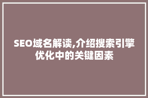 SEO域名解读,介绍搜索引擎优化中的关键因素