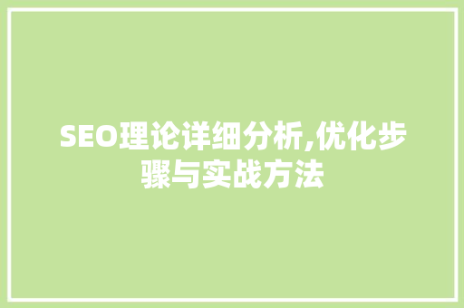 SEO理论详细分析,优化步骤与实战方法  第1张