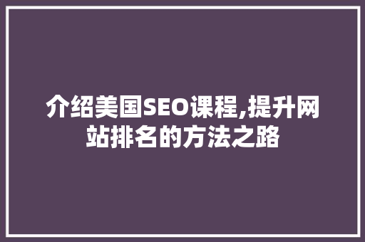 介绍美国SEO课程,提升网站排名的方法之路