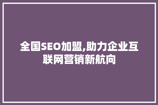 全国SEO加盟,助力企业互联网营销新航向