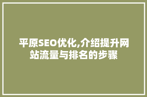平原SEO优化,介绍提升网站流量与排名的步骤